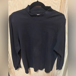 Vintage LL Bean Womens Plus Sz 1X Black Cotton Long Sleeve Mock Neck Shirt Layer